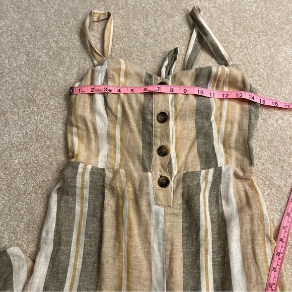 Romeo + Juliet Couture Jumpsuit Womens Medium Beige Gray Stripes Linen Blend - Picture 5 of 9